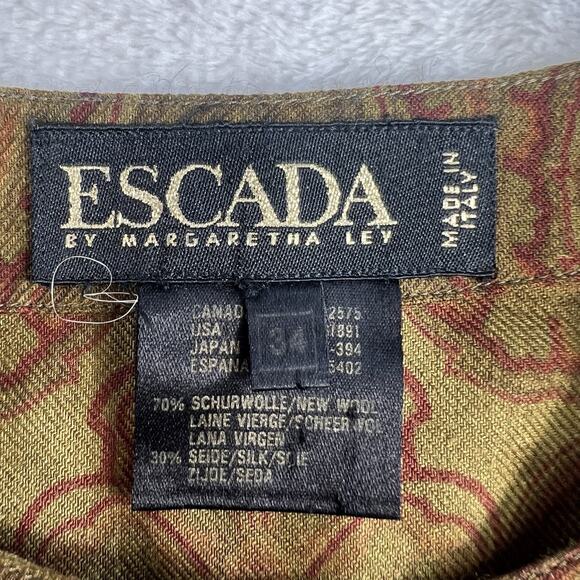 Escada 34 US S Top Blouse Gold Paisley Wool Silk Shirt Margaretha Ley Designer - Picture 7 of 13